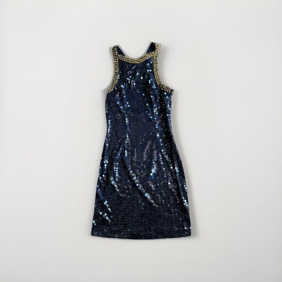 Niteline Della Roufogali Gold Beaded Cocktail Night Out Sexy Dress Size 2 Blue - Picture 2 of 16